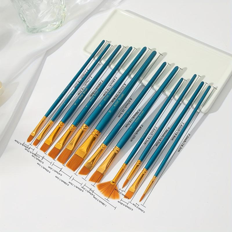 12pcs Mixed Nylon Brush Set for Acrylic Watercolor Painting