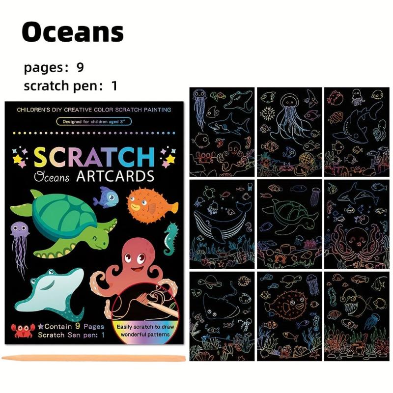 9pcs Scratch Art Paper Rainbow Scratch Off Cards Kit Adults 19x14cm