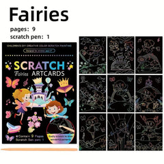 9pcs Scratch Art Paper Rainbow Scratch Off Cards Kit Adults 19x14cm