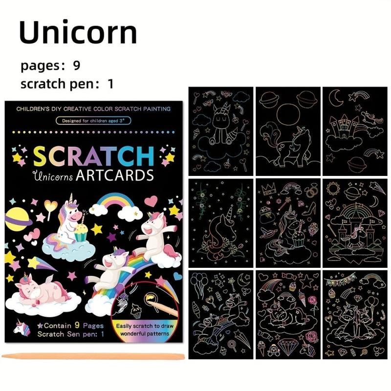 9pcs Scratch Art Paper Rainbow Scratch Off Cards Kit Adults 19x14cm