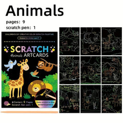 9pcs Scratch Art Paper Rainbow Scratch Paper Painting Kit 19x14cm