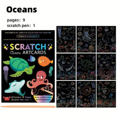 9pcs Scratch Art Paper Rainbow Scratch Paper Painting Kit 19x14cm