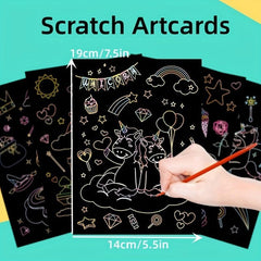 9pcs Scratch Art Paper Rainbow Scratch Paper Painting Kit 19x14cm