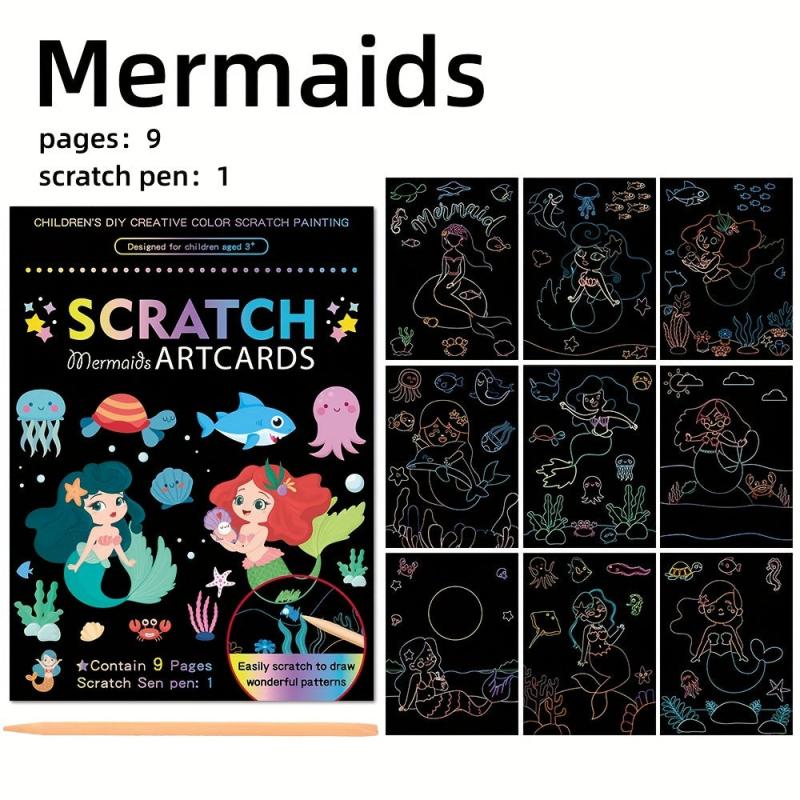 9pcs Scratch Art Paper Rainbow Scratch Paper Painting Kit 19x14cm