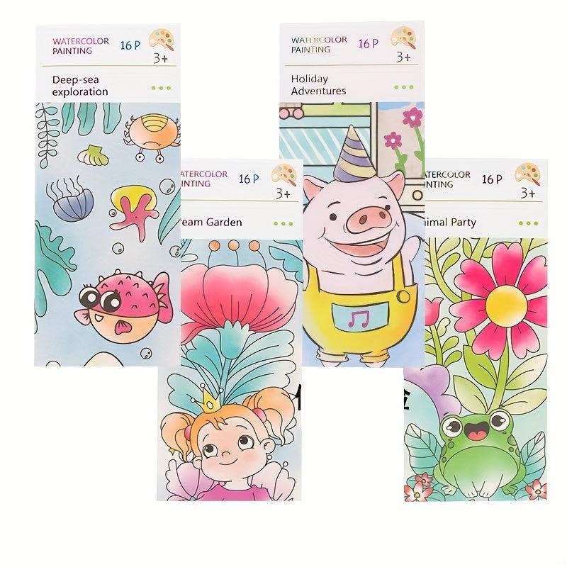 16pcs Watercolor Painting Kit Self-contained Paint Sticky Note Graffiti Book
