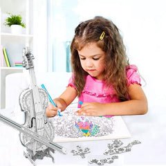DIY 3D Puzzle Doodle Guitar Violin Painting Set with 10 Colorful Pens