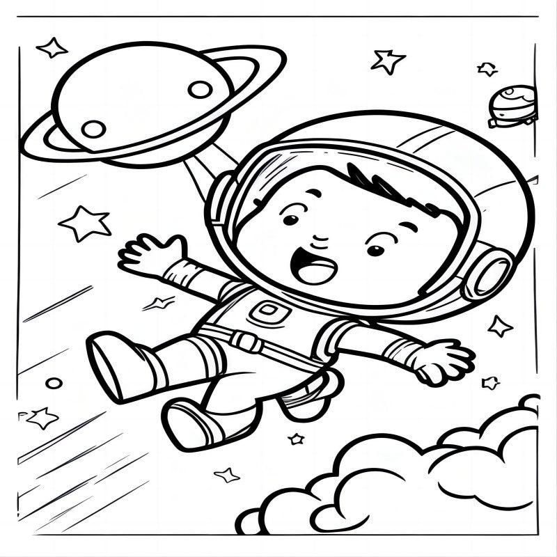 Astronaut Theme Kids Coloring Book 30 Pages