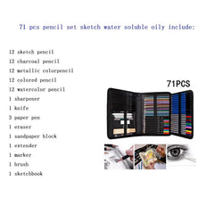74 Pcs Colored Pencil Set Sketch Water Soluble Oily Metallic Art