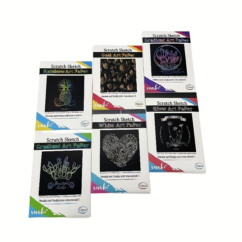 12pcs Scratch Art Paper Rainbow Scratch Paper Painting Kit For Adults