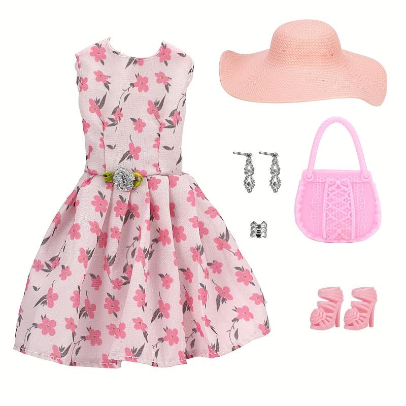 Pink Floral Skirt Set for 30cm Doll with Accessories - Birthday Christmas Gift