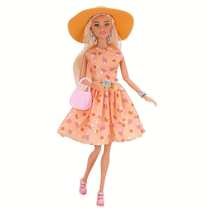 Pink Floral Skirt Set for 30cm Doll with Accessories - Birthday Christmas Gift