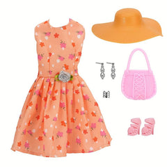 Pink Floral Skirt Set for 30cm Doll with Accessories - Birthday Christmas Gift