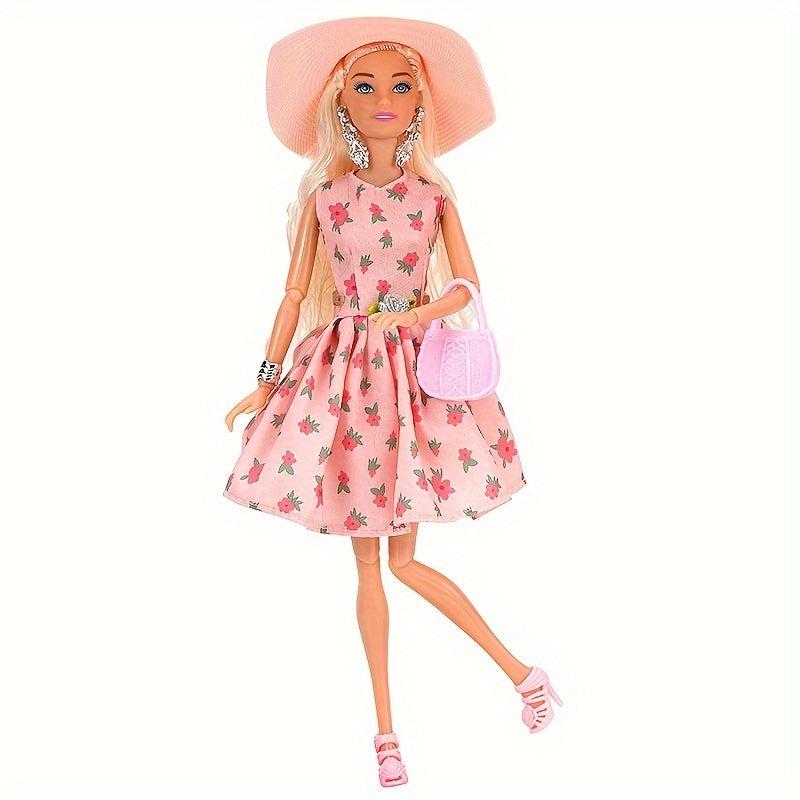 Pink Floral Skirt Set for 30cm Doll with Accessories - Birthday Christmas Gift