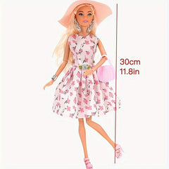 Pink Floral Skirt Set for 30cm Doll with Accessories - Birthday Christmas Gift
