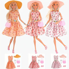 Pink Floral Skirt Set for 30cm Doll with Accessories - Birthday Christmas Gift