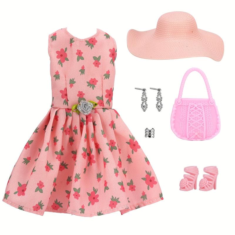Pink Floral Skirt Set for 30cm Doll with Accessories - Birthday Christmas Gift