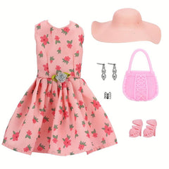 Pink Floral Skirt Set for 30cm Doll with Accessories - Birthday Christmas Gift