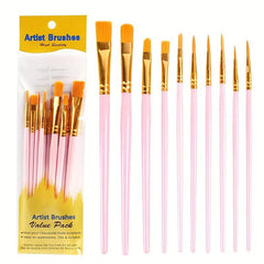 10pcs Pearlescent Pink Watercolor Brush Set Nylon Hair Brush