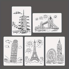 5pcs A4 Lacy Ruler Painting Template DIY Manual Graffiti Architectural Series