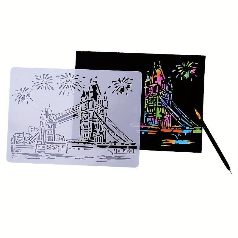 5pcs A4 Lacy Ruler Painting Template DIY Manual Graffiti Architectural Series