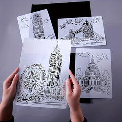 5pcs A4 Lacy Ruler Painting Template DIY Manual Graffiti Architectural Series