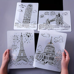 5pcs A4 Lacy Ruler Painting Template DIY Manual Graffiti Architectural Series