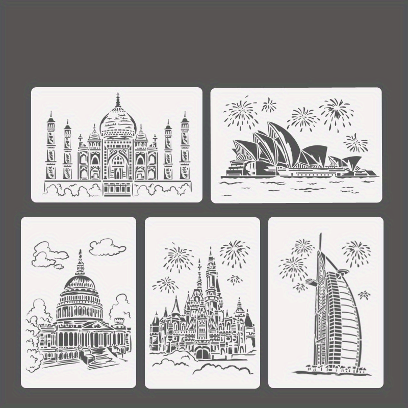 5pcs A4 Lacy Ruler Painting Template DIY Manual Graffiti Architectural Series