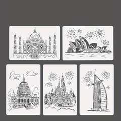 5pcs A4 Lacy Ruler Painting Template DIY Manual Graffiti Architectural Series