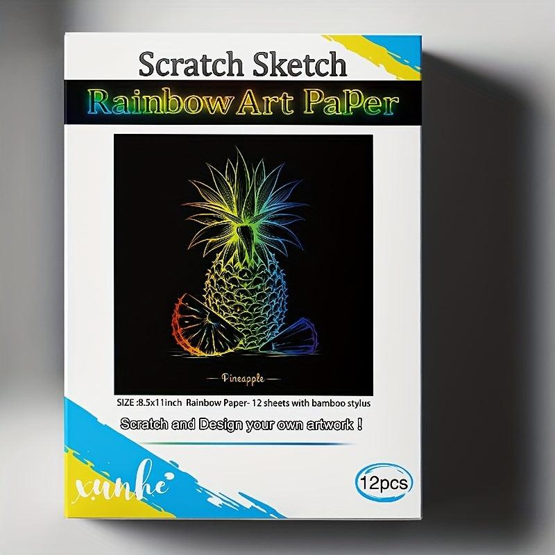 12pcs Scratch Art Paper Rainbow Scratch Paper Kids Painting Kit