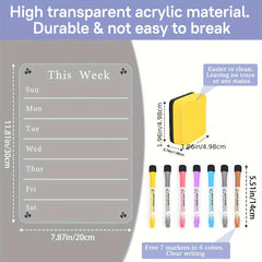 Magnetic Dry Erase Calendar with Markers & Eraser - Weekly Meal Planner