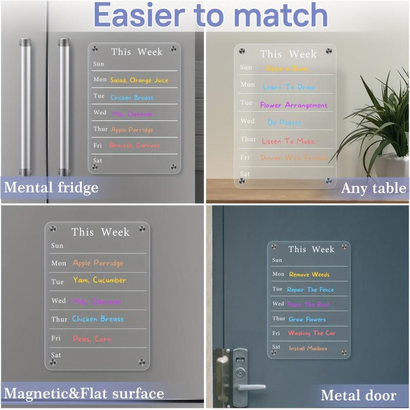 Magnetic Dry Erase Calendar with Markers & Eraser - Weekly Meal Planner