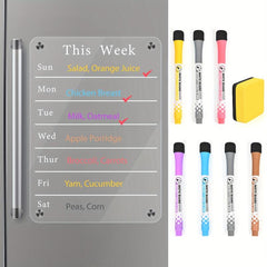 Magnetic Dry Erase Calendar with Markers & Eraser - Weekly Meal Planner