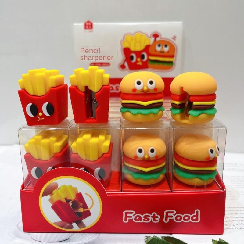 2pcs Fast Food Pencil Sharpeners - French Fries & Burger Design