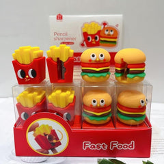2pcs Fast Food Pencil Sharpeners - French Fries & Burger Design