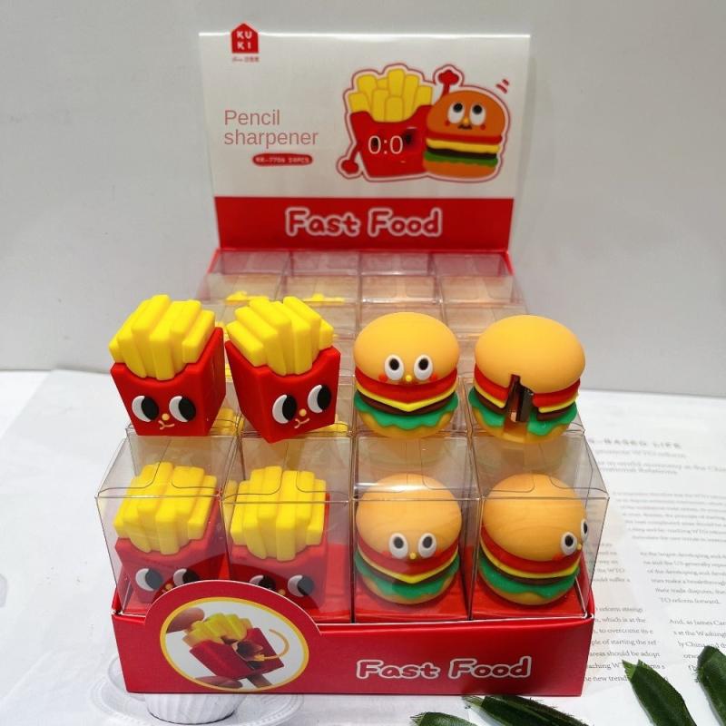 2pcs Fast Food Pencil Sharpeners - French Fries & Burger Design
