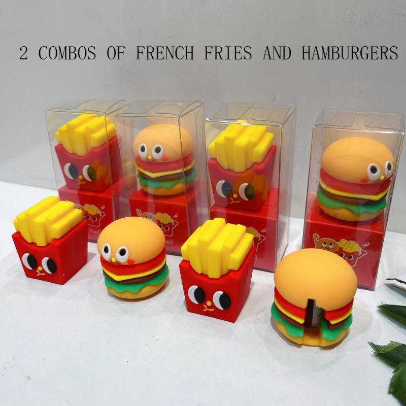 2pcs Fast Food Pencil Sharpeners - French Fries & Burger Design