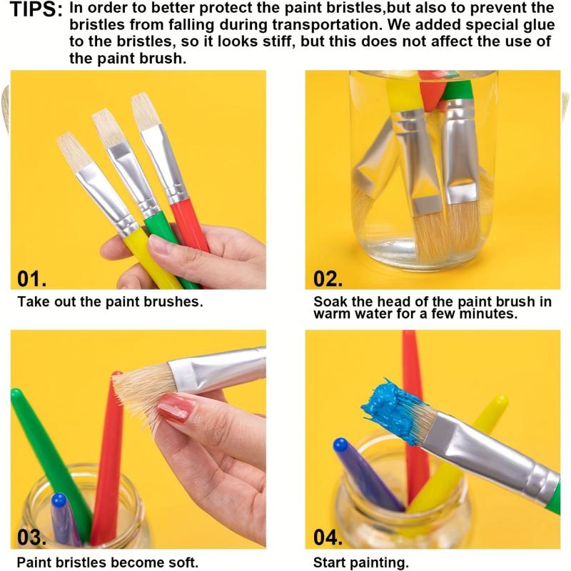 8pcs Kindergarten Paint Brushes Easy Clean Hold Round Flat Acrylic Brushes