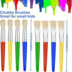 8pcs Kindergarten Paint Brushes Easy Clean Hold Round Flat Acrylic Brushes