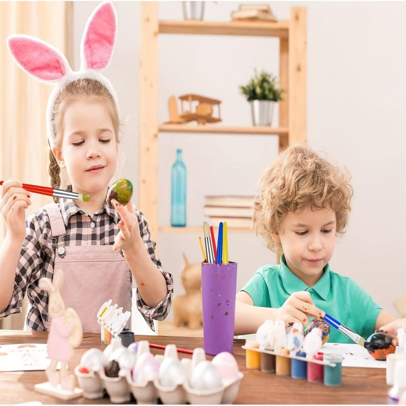 8pcs Kindergarten Paint Brushes Easy Clean Hold Round Flat Acrylic Brushes