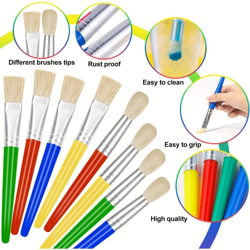 8pcs Kindergarten Paint Brushes Easy Clean Hold Round Flat Acrylic Brushes