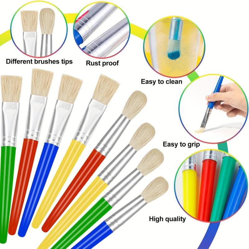 8pcs Kindergarten Paint Brushes Easy Clean Hold Round Flat Acrylic Brushes