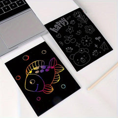 Rainbow Scratch Paper Set Magic Art Craft Supplies Painting Mat DIY Toy