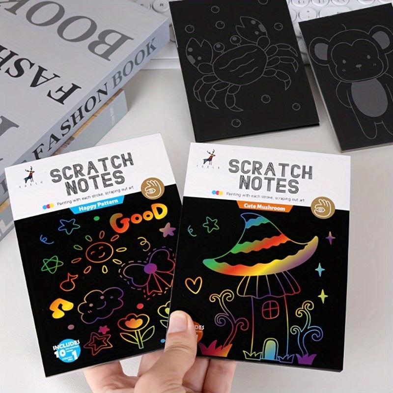 Rainbow Scratch Paper Set Magic Art Craft Supplies Painting Mat DIY Toy