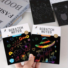 Rainbow Scratch Paper Set Magic Art Craft Supplies Painting Mat DIY Toy