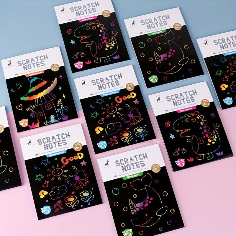 Rainbow Scratch Paper Set Magic Art Craft Supplies Painting Mat DIY Toy