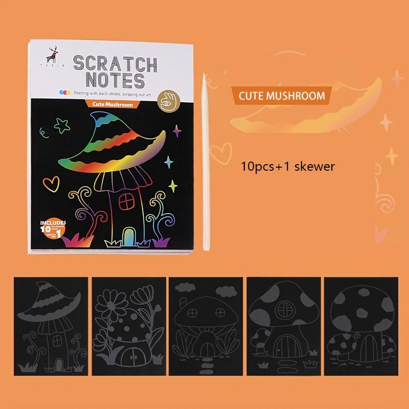 Rainbow Scratch Paper Set Magic Art Craft Supplies Painting Mat DIY Toy