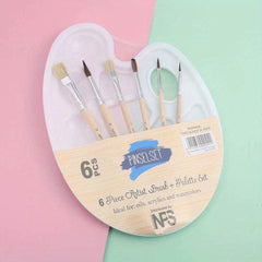 6pcs Paint Brush Palette Set Artist Nylon Round Tip Flat Tip Painting Brush