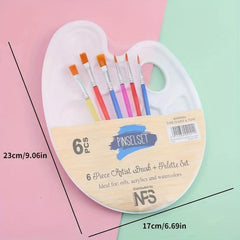 6pcs Paint Brush Palette Set Artist Nylon Round Tip Flat Tip Painting Brush