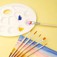 6pcs Paint Brush Palette Set Artist Nylon Round Tip Flat Tip Painting Brush