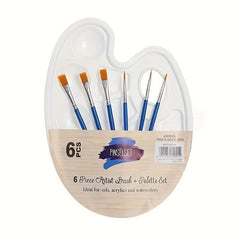 6pcs Paint Brush Palette Set Artist Nylon Round Tip Flat Tip Painting Brush